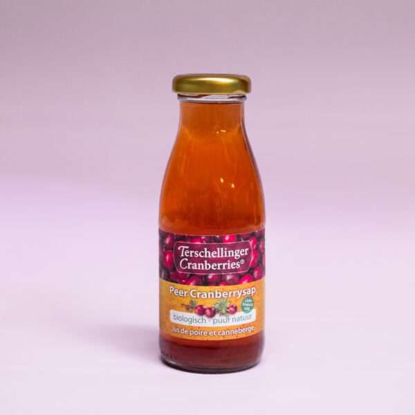 Cranberry perensap, Voor je dagelijkse portie vitamientjes: al het goeds van het eiland in een flesje. 20% cranberrysap 80% perensap, 100% puur.