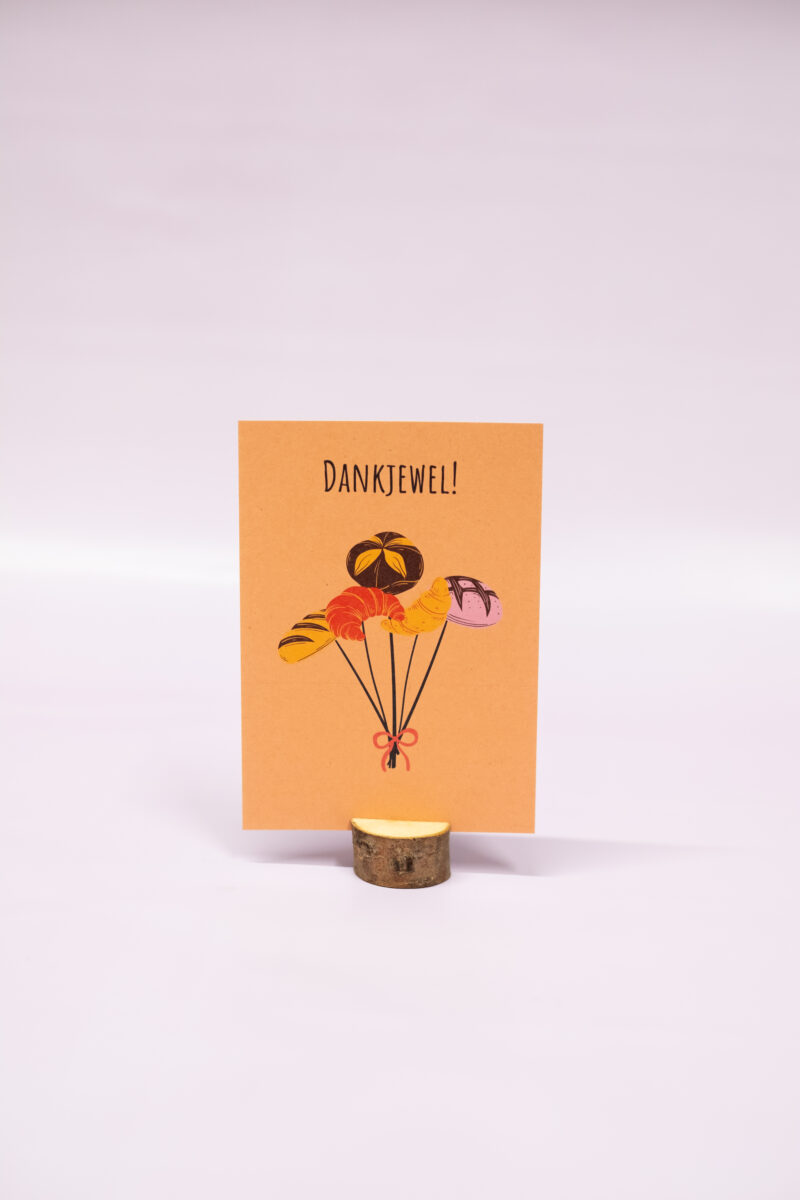 Kaart, de bakker, dankjewel, bosje brood