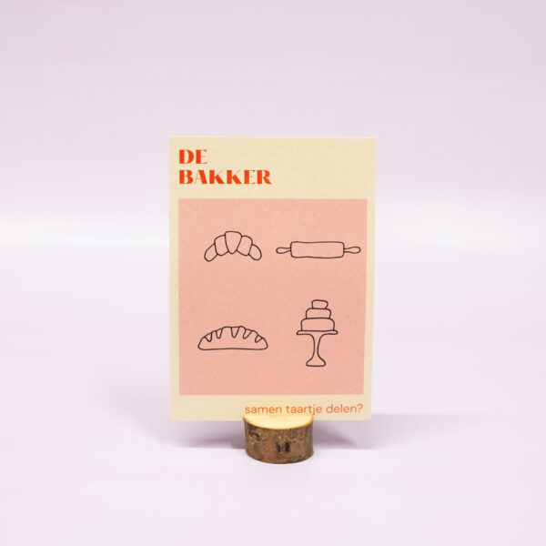 Kaart, de bakker, samen taartje delen
