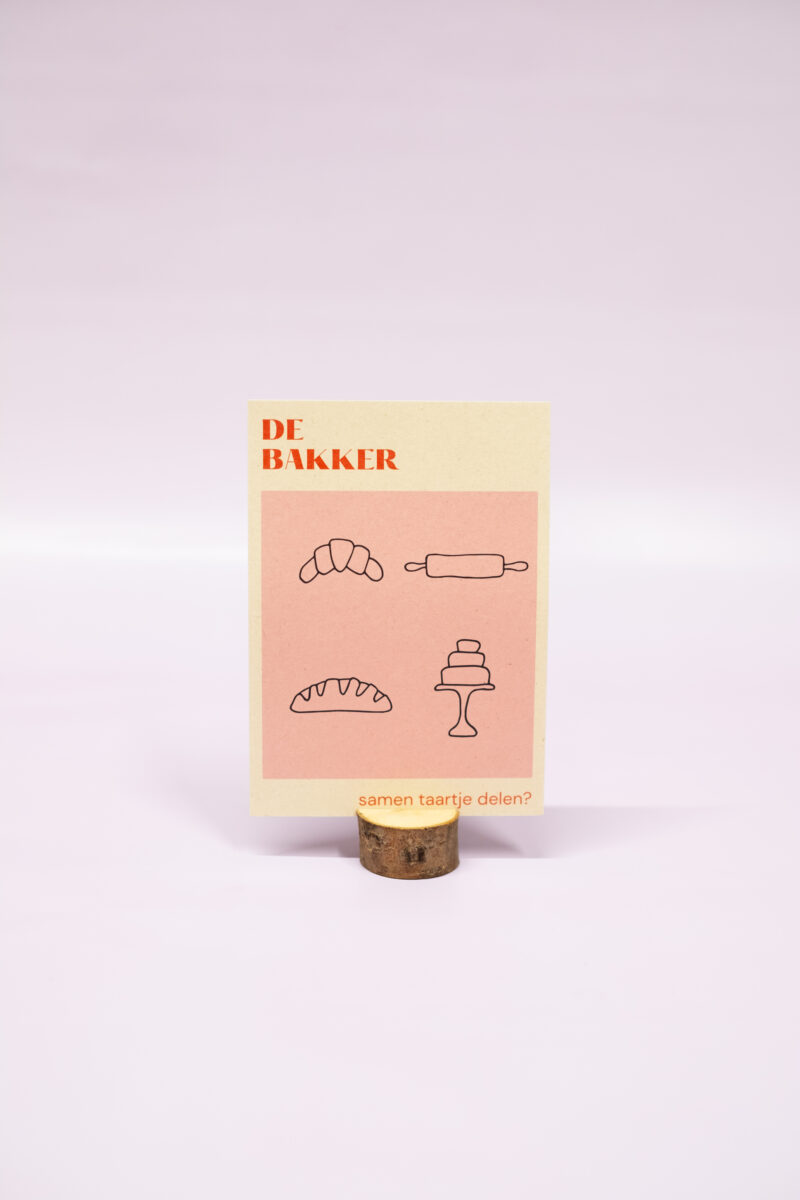 Kaart, de bakker, samen taartje delen