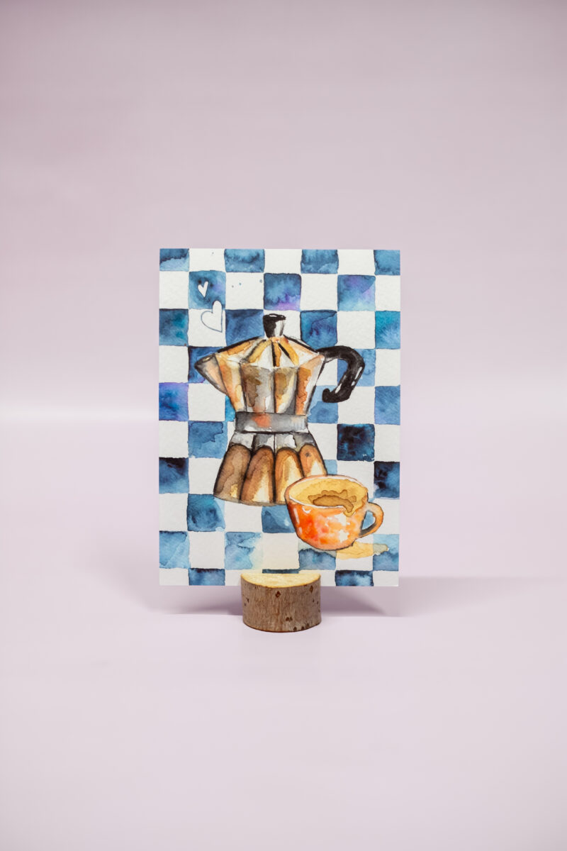 Koffiekan blauw linda koster kaart